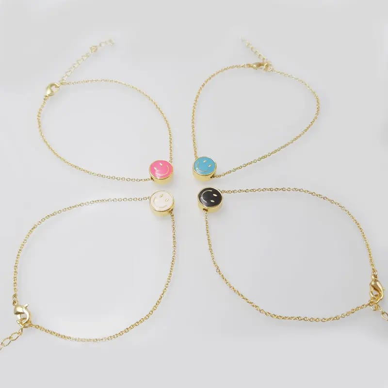 Latest Design Beaded Smile Bracelets Gold Happy Face Enamel Bracelet Bracelet