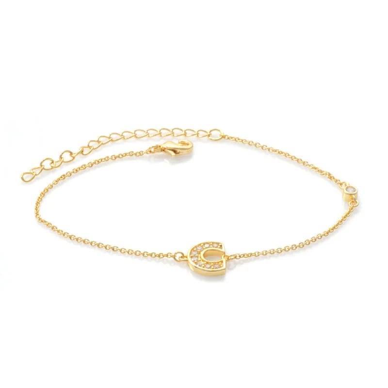 Custom Jewelry Gold Plated Brass Zircon Letter Initial Charm Bracelet Bracelet