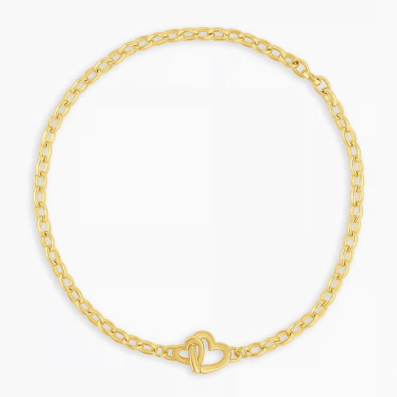 Dainty 18k Gold Plated Mini Open Heart Chain Bracelet Classic Interlocking Heart Design Bracelet Bracelet