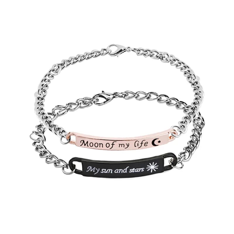 Stainless Steel Moon Of My Life My Sun And Stars Matching Set Chain Bracelet For Gifts Bracelet