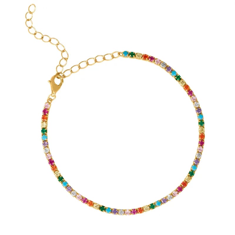 Best Sell 18k Gold Plated Fashion Multicolor Cubic Zirconia Rainbow Pave Tennis Bracelet For Women Bracelet