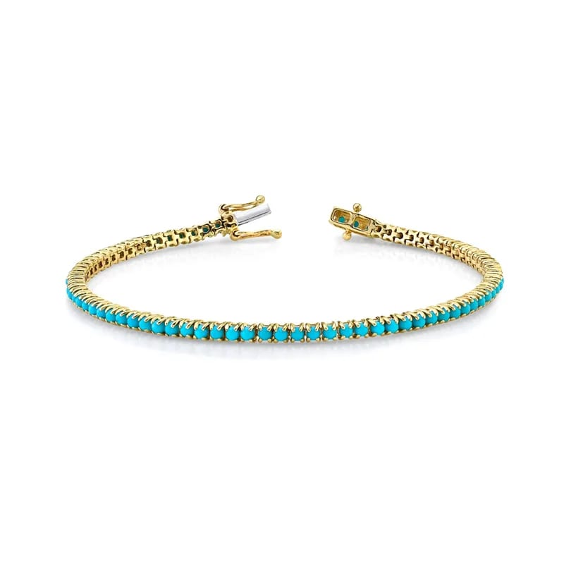 Wholesale 14k Gold Natural Turquoise Stone Tennis Bracelet Jewelry Bracelet