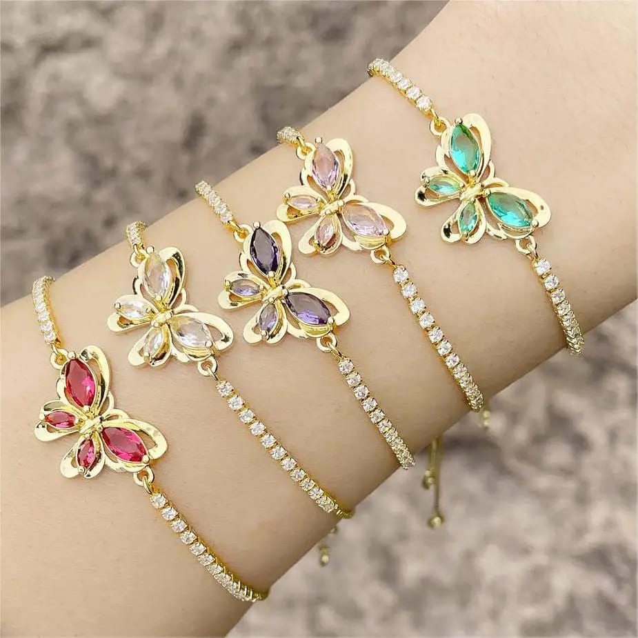 Hot Selling Fashion Colorful Zircon Butterfly Bracelet Adjustable Gold Plated Bracelet Bracelet
