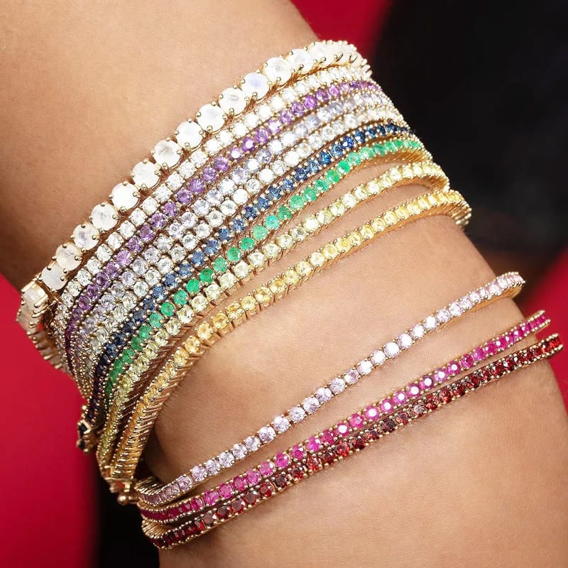 Customized Fashion Fine Jewelry Colorful Cubic Zirconia Women Cz Diamond Tennis Chain Bracelets Bracelet