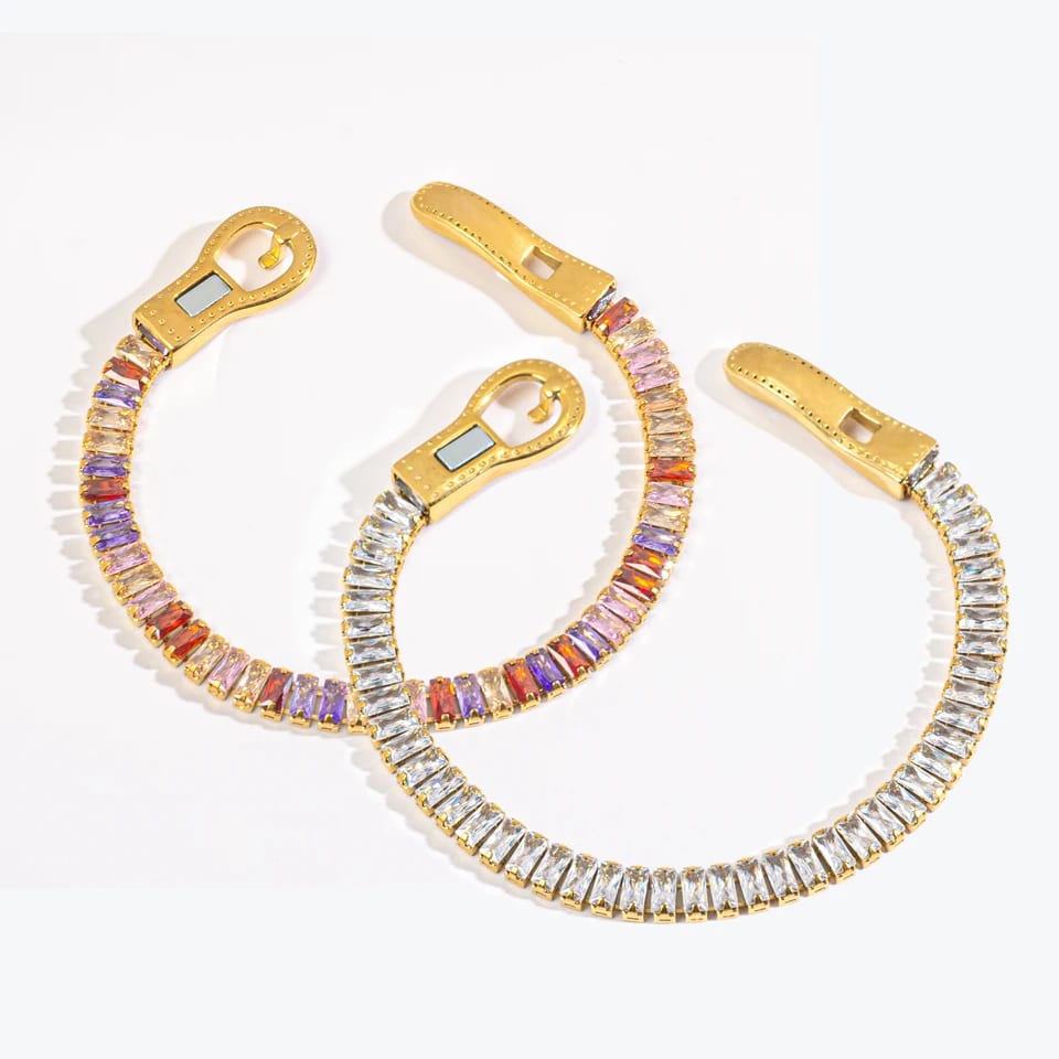 Luxury Colorful Zircons Women Cz Tennis Bracelets 18k Gold Plated Stainless Steel Double-sided Magnetic Buckle Bracelet Bracelet