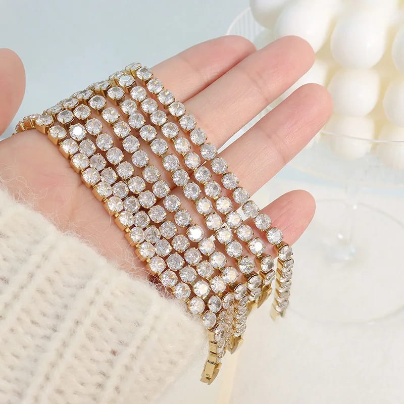 New 18k Gold Cubic Zirconia Classic Tennis Chain Bracelets Jewelry Stainless Steel Iced Out Crystal Cz Diamond Bracelet Bracelet