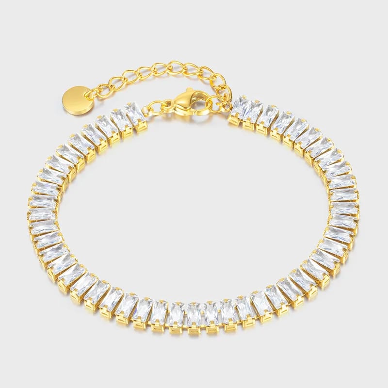 18k Gold Plated Stainless Steel Jewelry Clustered Baguette Cz Diamond Cubic Zirconia Chain Tennis Bracelet For Women Jewelry Bracelet