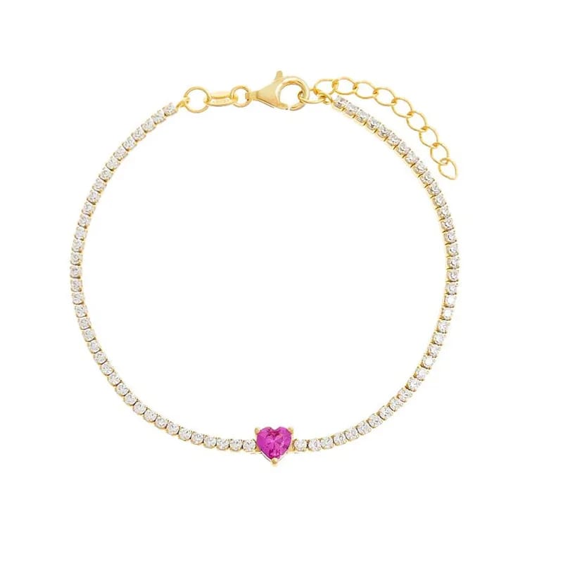 Dainty Luxury 18k Gold Plated Sparkling Heart Shaped Diamond Tennis Chain Bracelet Wholesale Bracelet