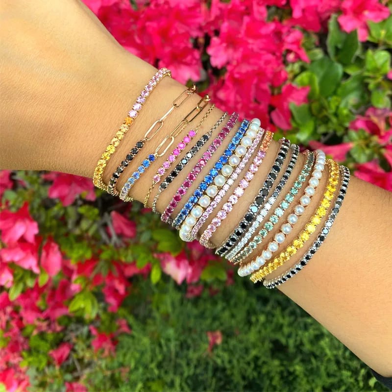 Latest Yellow Gold Plated Cz Chain Models Luxury Diamond Tennis Bracelet For Girls Bracelet