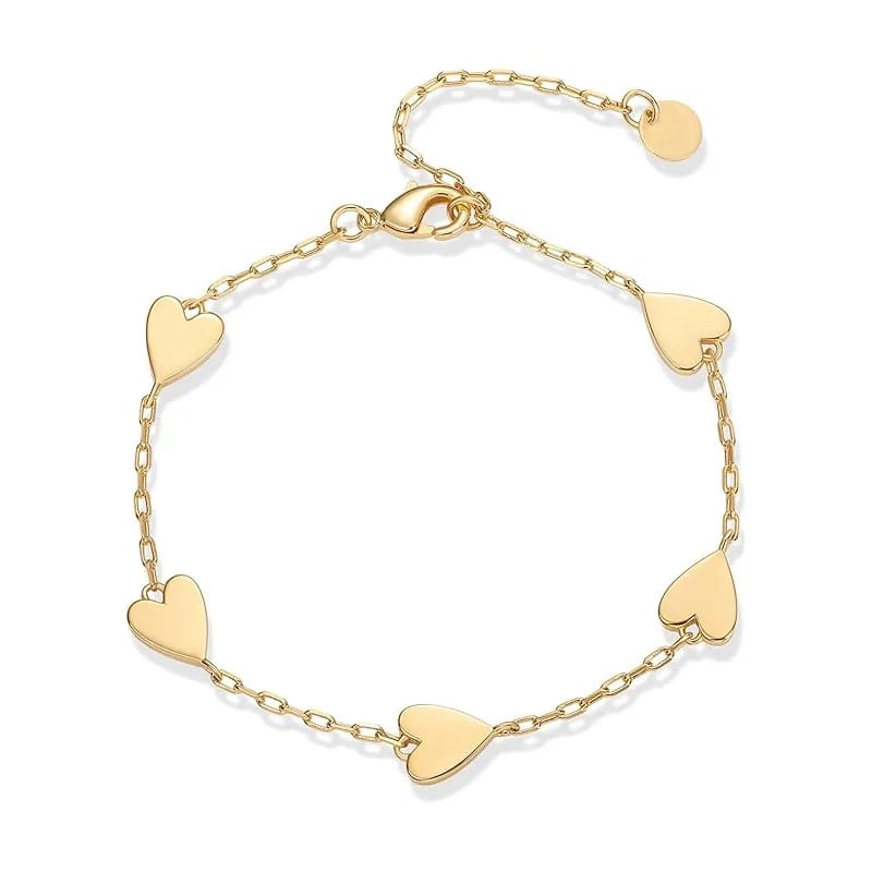 18k Gold Plated Dainty Station Heart Charm Bracelet For Women Love Friendship Adjustable Link Chain Bracelet Bracelet
