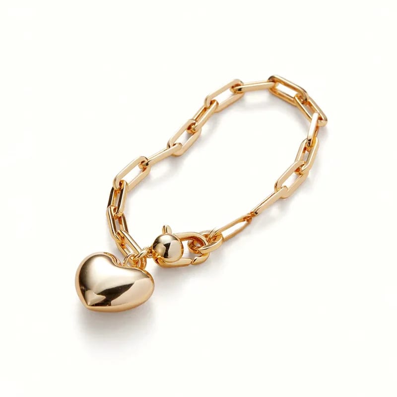New Fashion High Quality Women Jewelry Paperclip Link Chain Puffy Heart Charm Bracelet Bracelet
