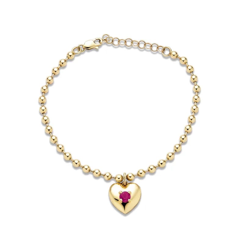 New Arrival Copper Beads Fashion 18k Gold Plated Heart Ruby Bracelets For Women Bracelet