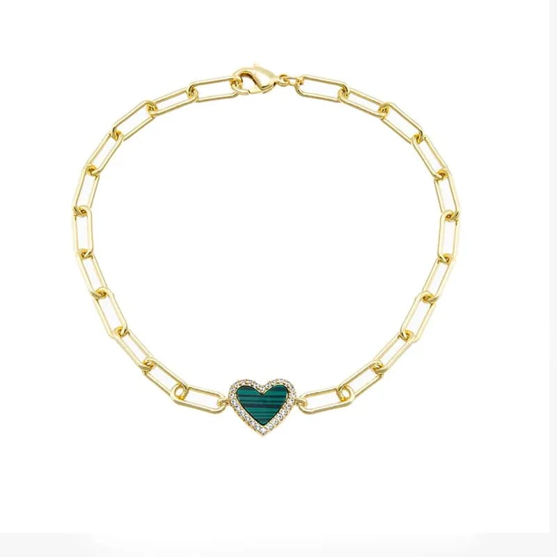 Fashion Jewelry Bracelets & Bangles 925 Sterling Silver 18k Gold Pave Colored Stone Heart Paperclip Bracelet Bracelet