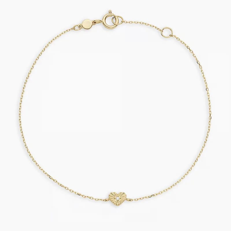 Dainty Trendy 925 Sterling Silver 14k Gold Plated Adjustable Diamond Vintage Inspired Heart Charm Bracelet Bracelet