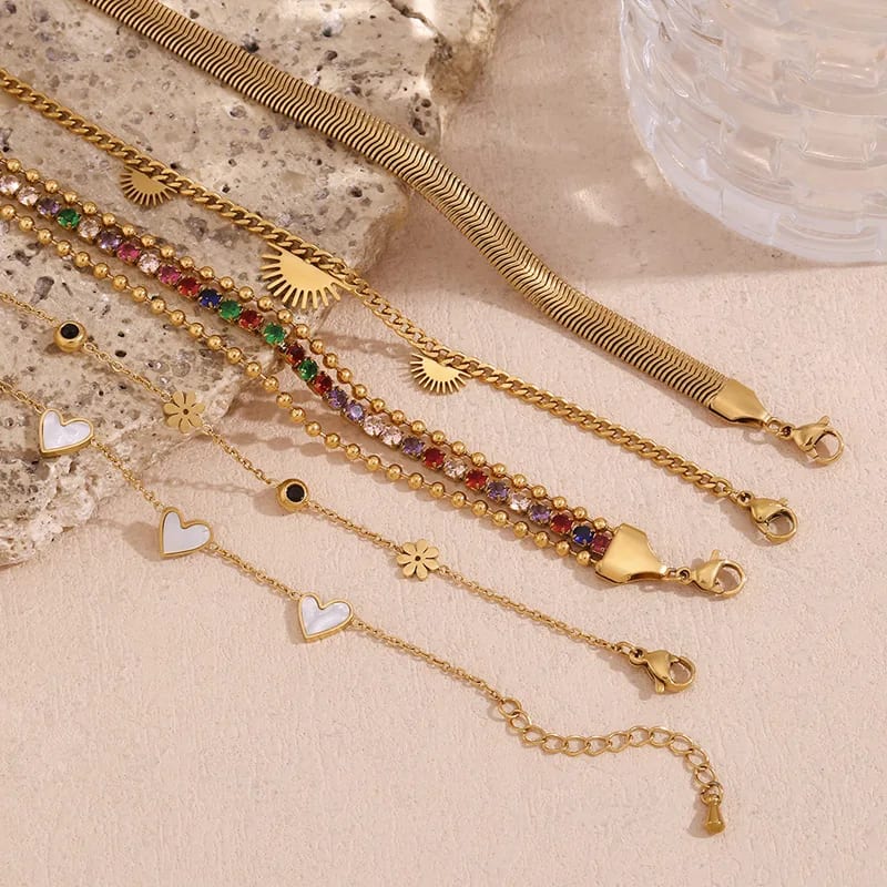 Fashion Shining Zircon Beaded Chain Bracelet 18k Gold Plated Stainless Steel Women Bracelets Jewelry Bracelet