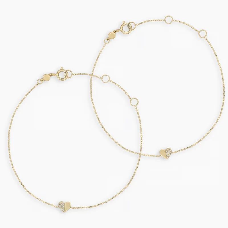 925 Sterling Silver 18k Gold Plated Fashion Diamond Cz Women Tiny Heart Charm Bracelet Bracelet