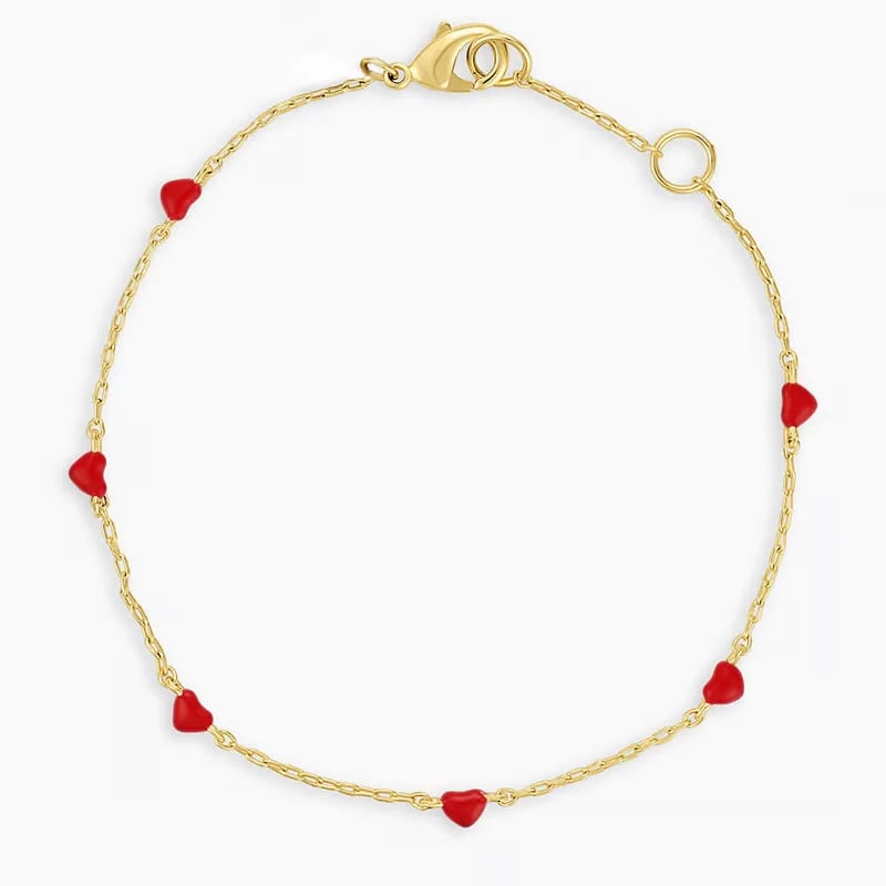 Ladies Valentine Gift Jewelry New Design Dainty 18k Gold Plated Red Enamel Heart Bracelet Bracelet