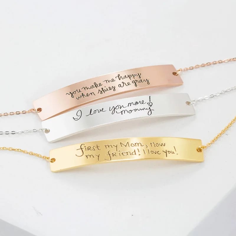 Customize Stainless Steel Handwriting Bar Bracelet Memorial Handwriting Jewelry Personalized Engraved Letter Name Bracelet Bracelet
