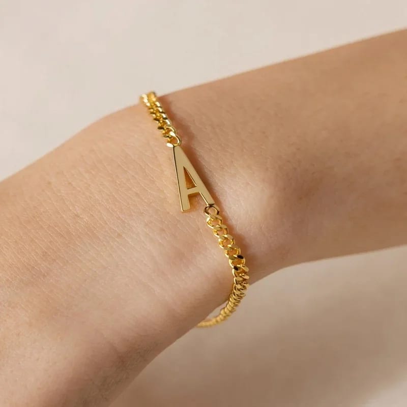 Custom Personalized Initial Bracelet With Curb Chain Waterproof Stainless Steel 18k Gold Plated 26 Letter Bracelet Woman Jewelry Bracelet