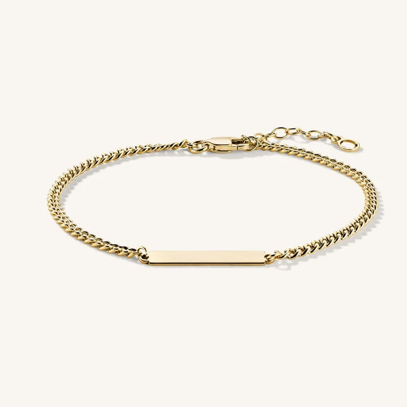 Customized Fashion Jewelry 18k Gold Plated Engravable Logo Name Blank Bar Curb Chain Bracelet For Women Bracelet