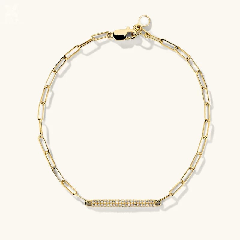 Customized Fashion Jewelry 18k Gold Plated 925 Sterling Silver Boyfriend Bold Pave Diamond Bar Bracelet For Women Bracelet