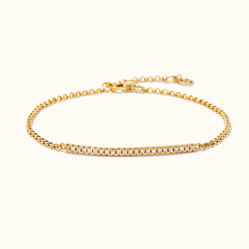 Fashion Classic 14k Gold Plated 925 Silver Cuban Link Chain Fashion Pave Diamond Bar Bracelet For Women Jewelry Bracelet