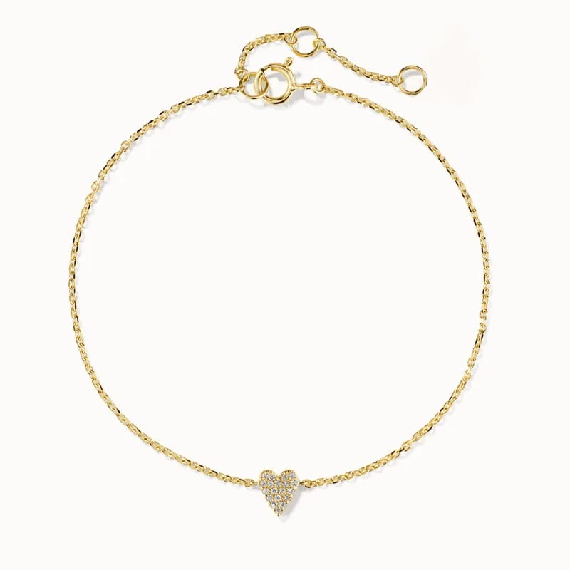 Dainty Fashion Jewelry 18k Gold Plated 925 Sterling Silver Mini Heart Pave Diamond Bracelet For Women Bracelet