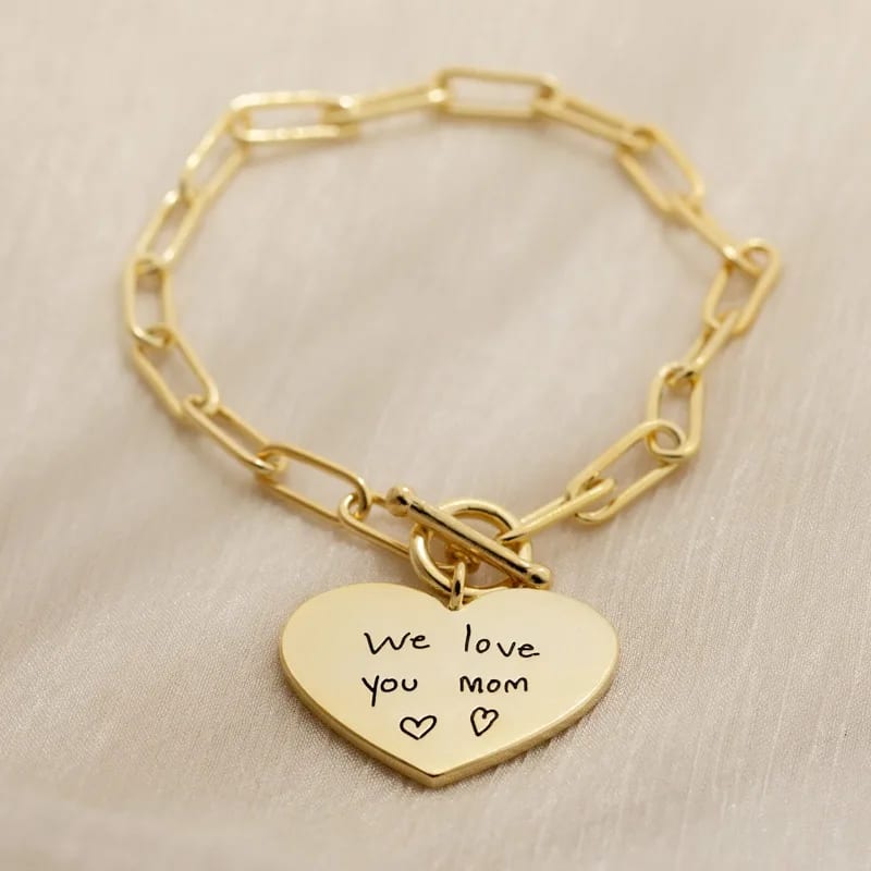 Custom Handwriting Heart Charm Bracelet Jewelry Personalized Signature Bracelet Gift For Her Bracelet