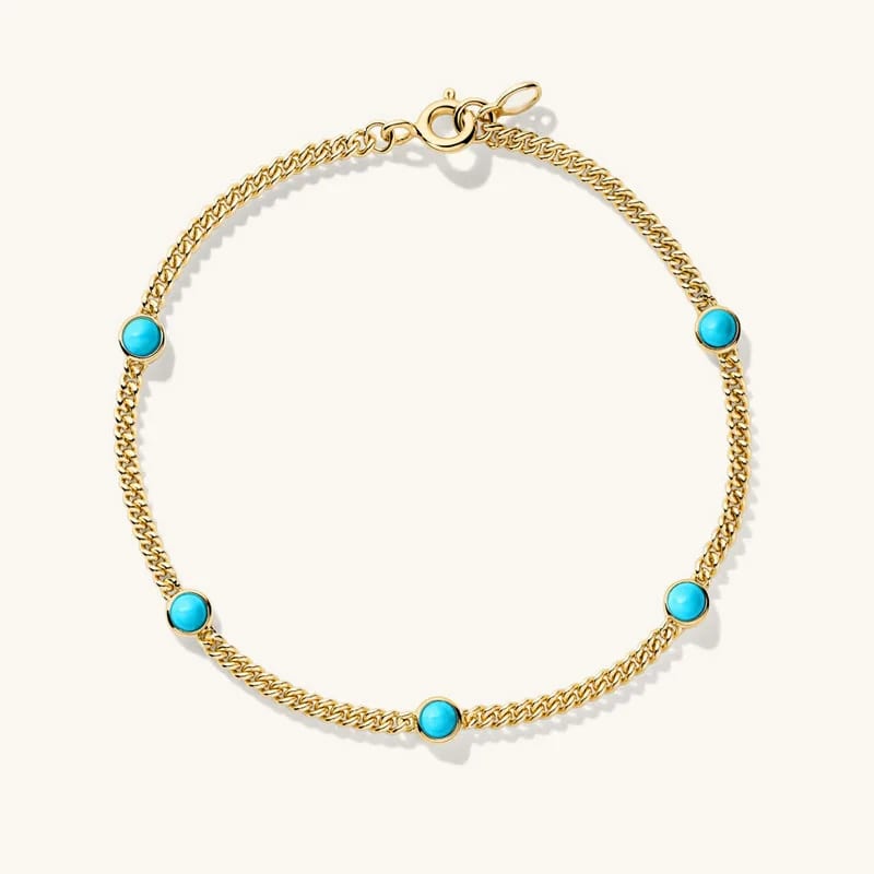 Wholesale Fashion Jewelry 18k Gold Plated Curb Link Chain Bracelet Natural Gemstone Turquoise Bracelet For Women Bracelet