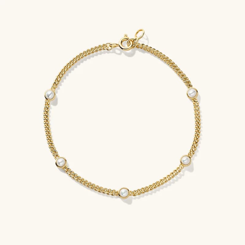 New Design 18k Gold Plated Bracelet Dainty Freshwater Pearl Curb Chain Bracelet Women Bracelet