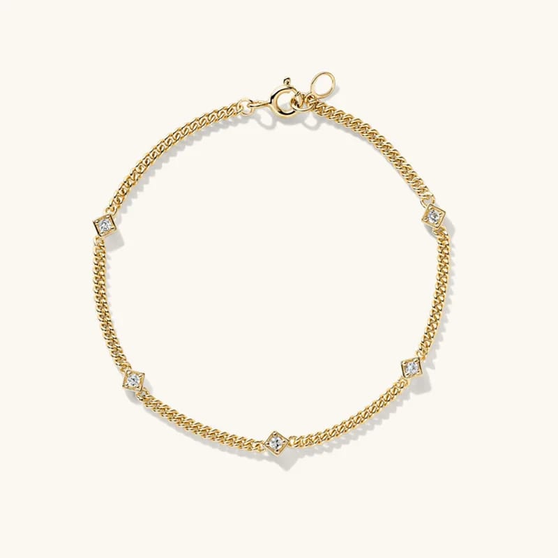 New Arrival 18k Gold Plated Jewelry Angled Gemstone Curb Chain Bracelet For Women Bracelet