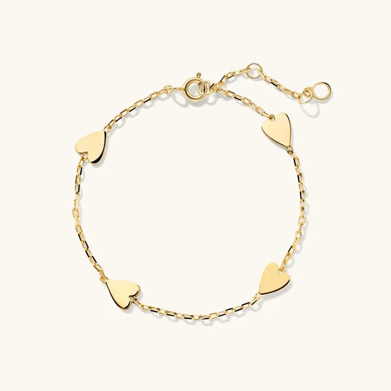 New Design 925 Sterling Silver 18k Gold Plated Heart Station Bracelet Women Jewelry Bracelet