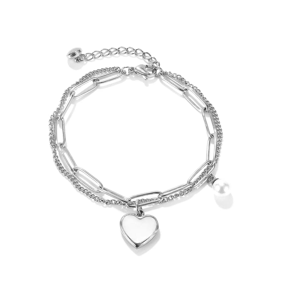 Personalized Heart Pearl Oysters Charm Double Layer Stainless Steel Bracelet Bracelet