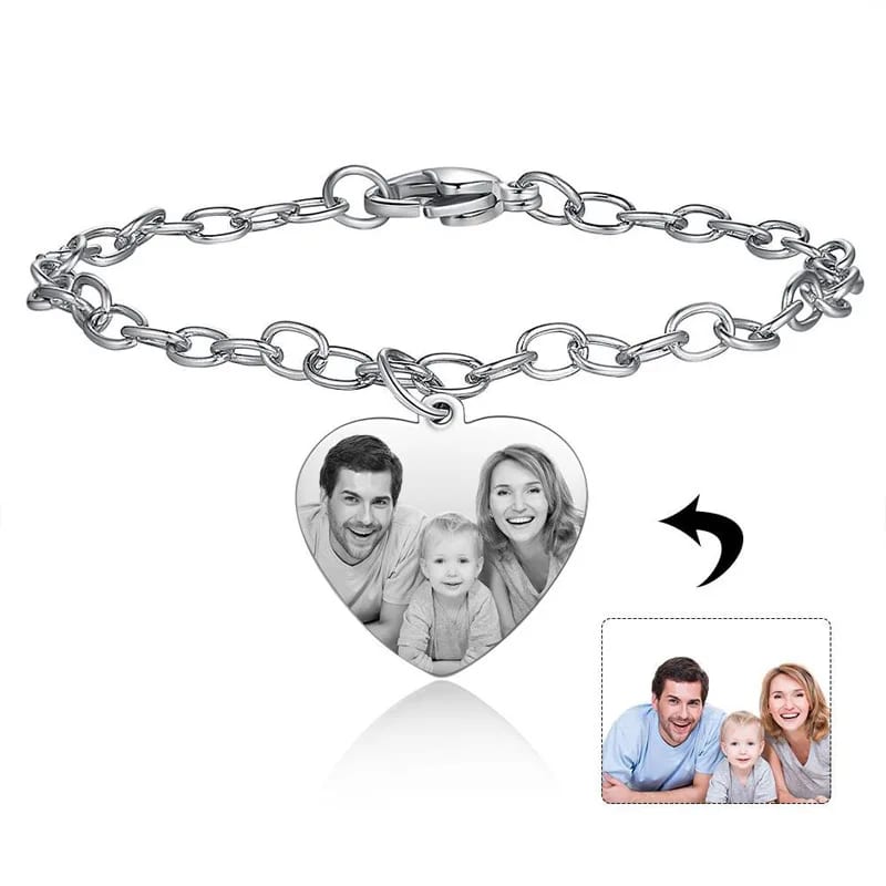 Personalized Custom Stainless Steel Heart Photo Bracelet Laser Engraved Text Picture Bracelet Bracelet