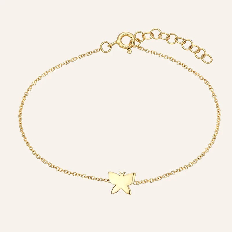 925 Sterling Silver Jewelry 18k Gold Plated Dainty Butterfly Charm Bracelet Bracelet