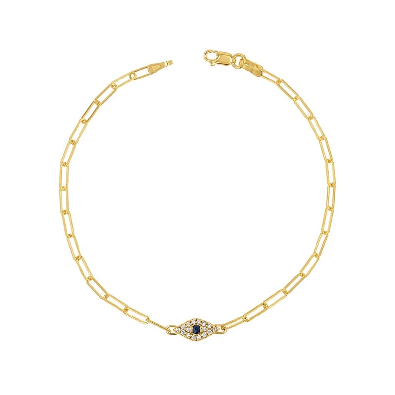 Fashion Jewelry 18k Gold Plated Paperclip Chain 925 Silver Pave Zircon Devil Eye Bracelet Bracelet