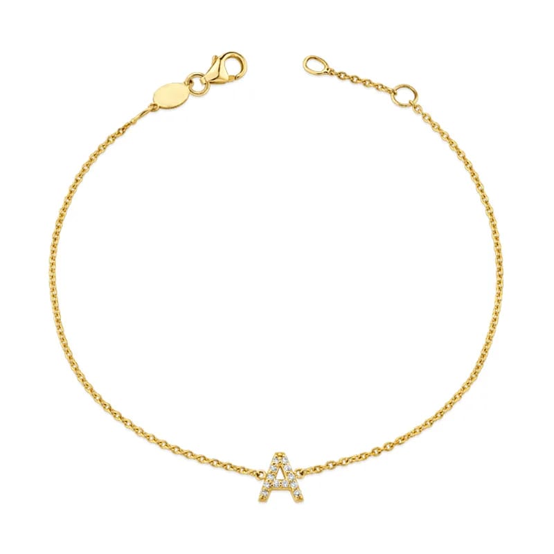 Classic 18k Gold Plated Initial 925 Sterling Silver Pave Zircon Letter A Charm Bracelet For Girls Bracelet
