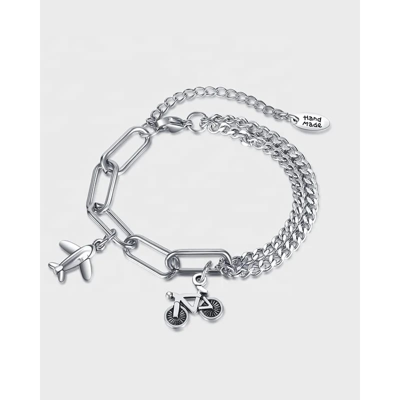 Characteristic Bracelet Stainless Steel Layered Cuban Chain Paperclip Chain Bracelet Bicycle Airplane Custom Charms Bracelet Bracelet