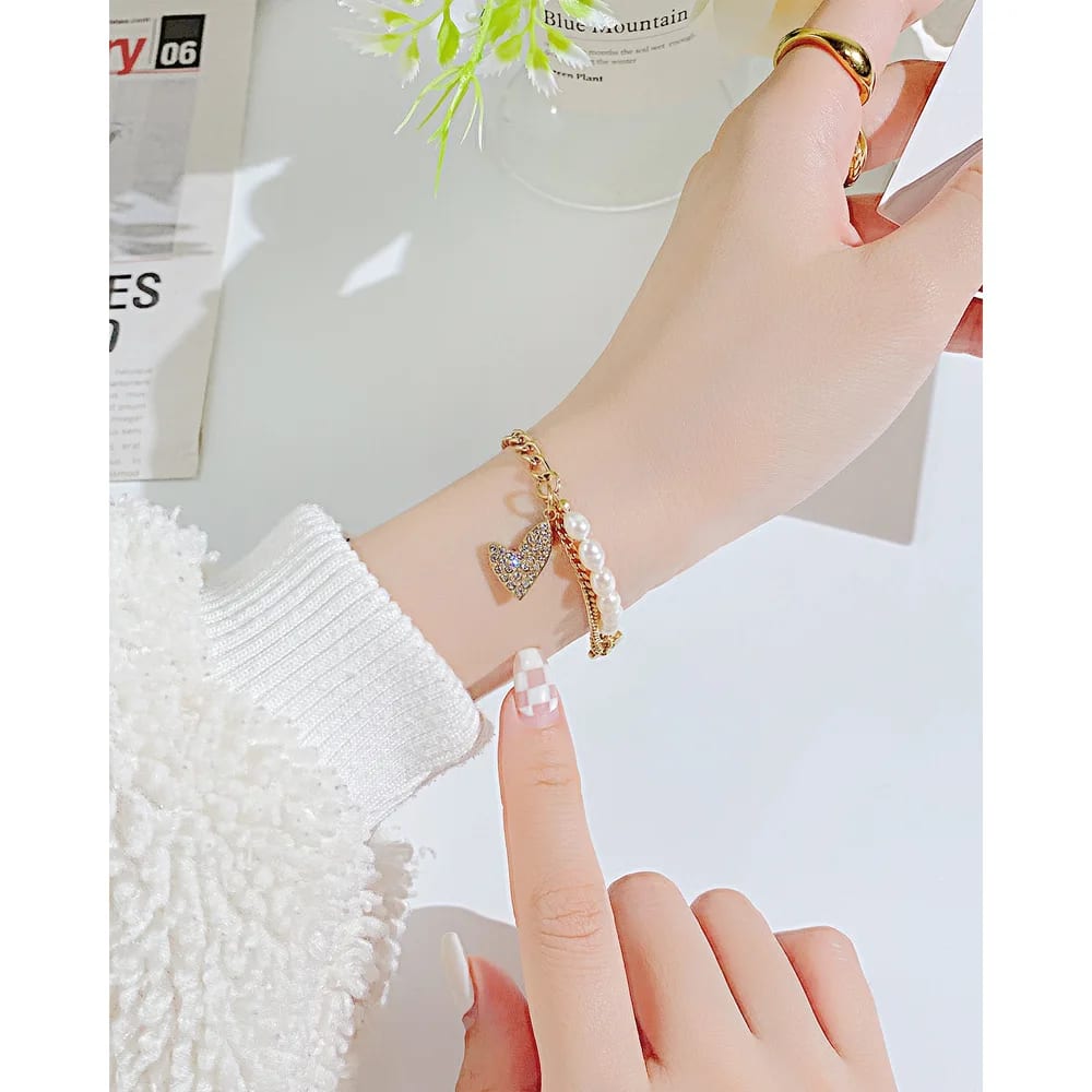 Fine Stainless Steel Real Gold Plated Zircon Hearts For Charm Jewelry Bracelets For Women Bracelet