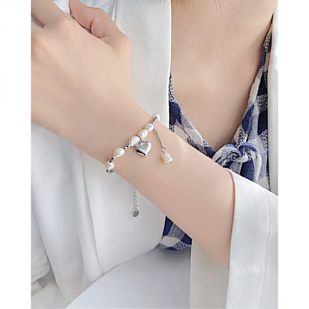 Fashion Jewelry Stainless Steel 14 K 18 K 22 K Real Gold Plated Heart Pearl Charm Bracelets For Women Bracelet