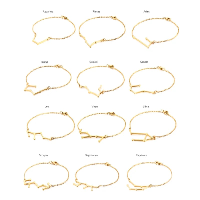 Trendy Women Zodiac Sign Bracelet Gold Color 12 Horoscope Charm Bracelets Jewelry Birthday Gift Bracelet