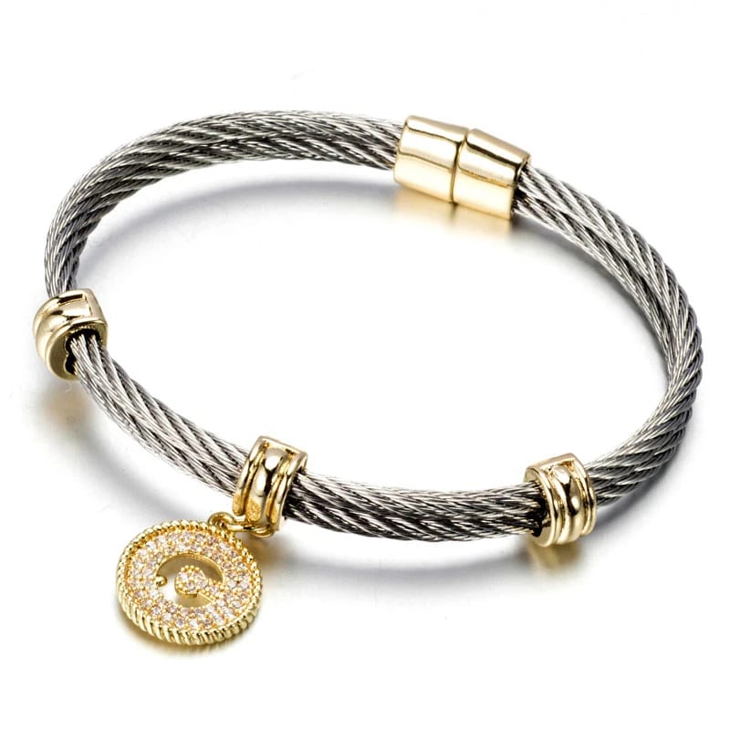 Wholesale High Quality Crystal Letter Charm Bracelet Jewelry Stainless Steel Magnetic Clasp Wire Bangle Bracelet Bracelet