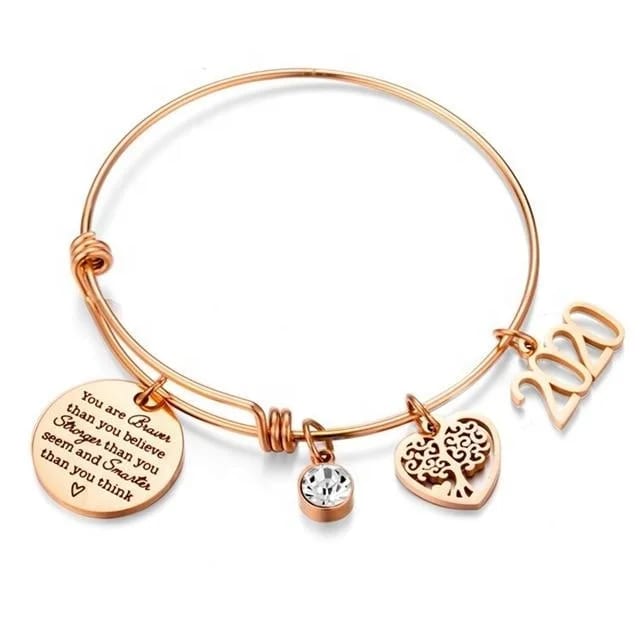 Adjustable Stainless Steel Heart Charm Birth Year Jewelry Bangle Bracelet 2020 Bracelet