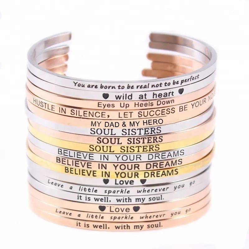 316l Stainless Steel Customized Quotes Engraved Motivation Bracelet Inspirational Jewelry Bracelet