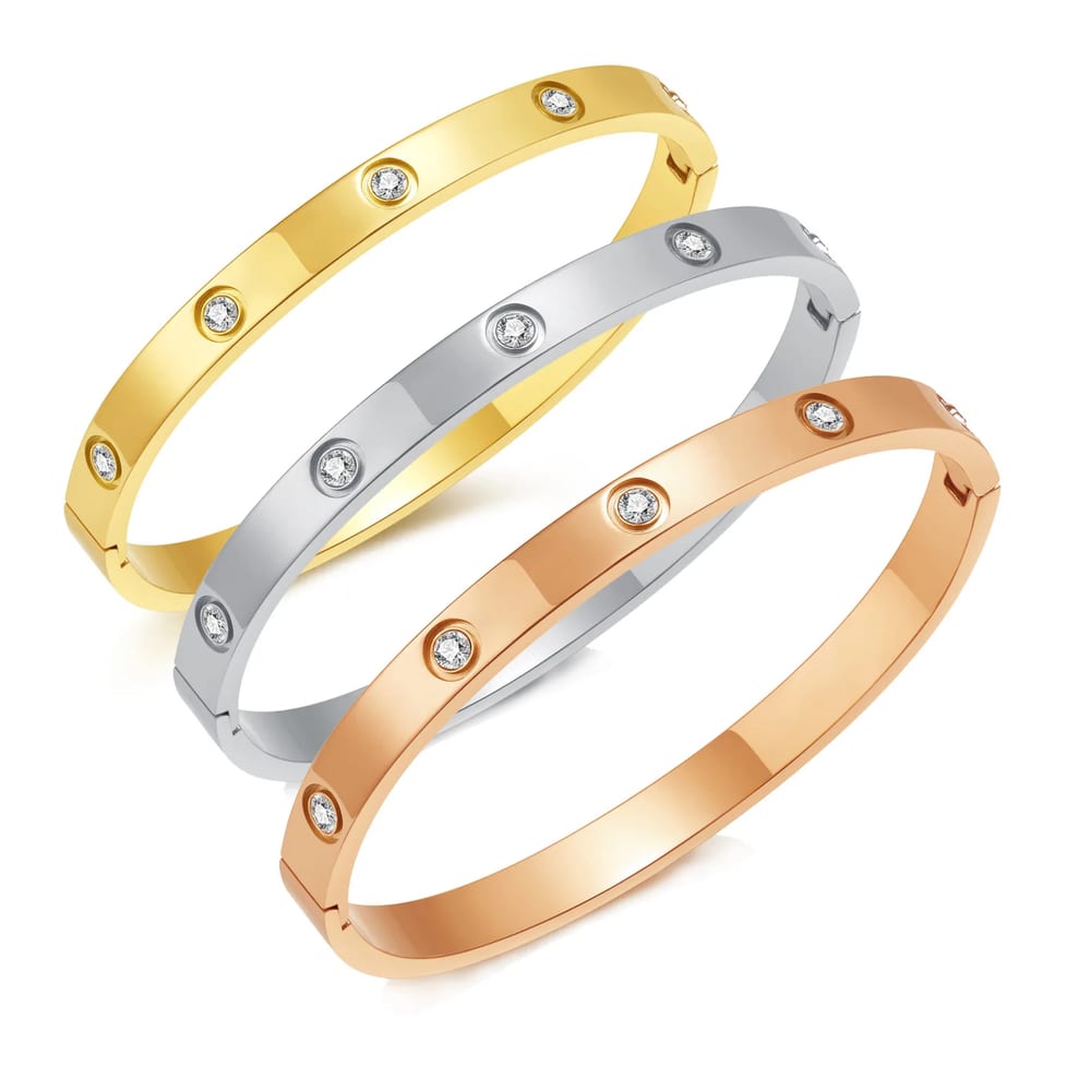 Wholesale Custom Women’s Gold Plated Love Friendship Bangle Bracelets Inset Cubic Zirconia Stainless Steel Bangle Bracelet Bracelet