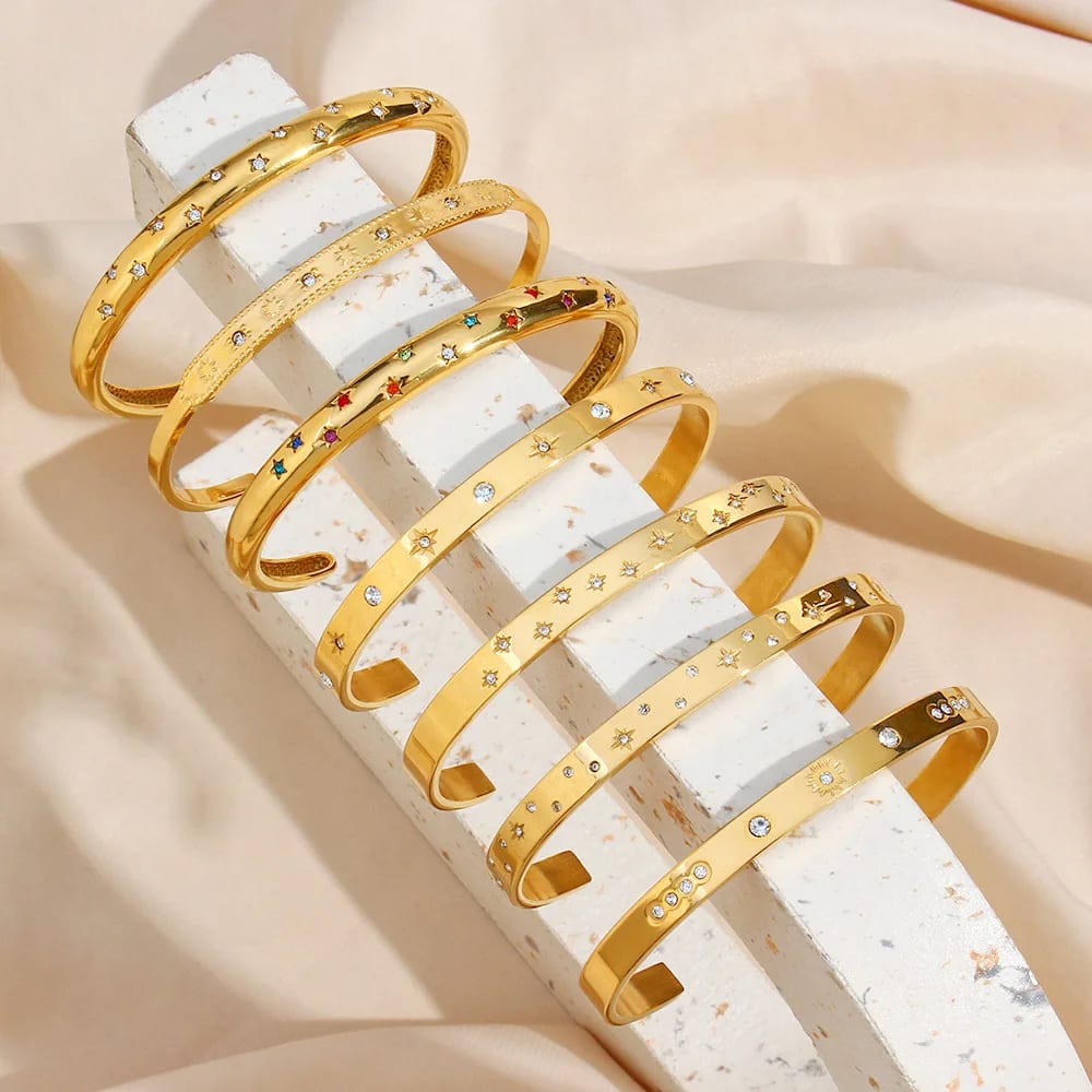 Wholesale 18k Gold Plated Bangles Open Adjustable Micro Pave Zircon Stainless Steel Cuff Bracelets & Bangles For Women Bracelet