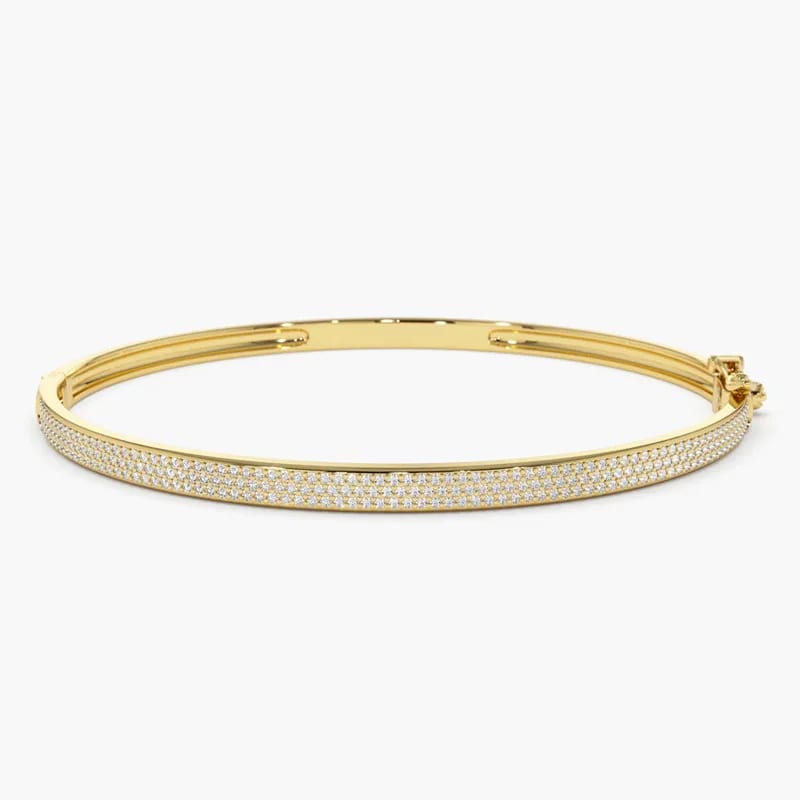 Fashion Custom Jewelry Bracelets Bangles 18k Gold Plated Women Three Row Pave Diamond Bangle Bracelet Bracelet