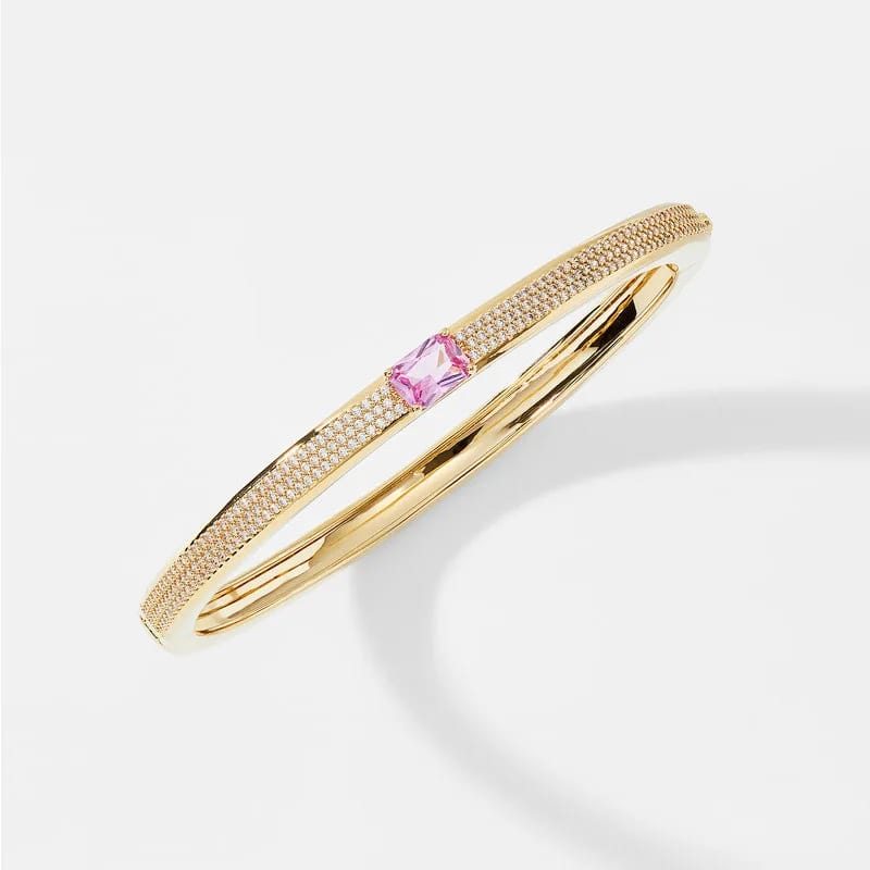Luxury Fashion 18k Gold Plated Dainty Bangles Mounting Squared Cubic Zirconia Bangle Bracelets For Women Bracelet