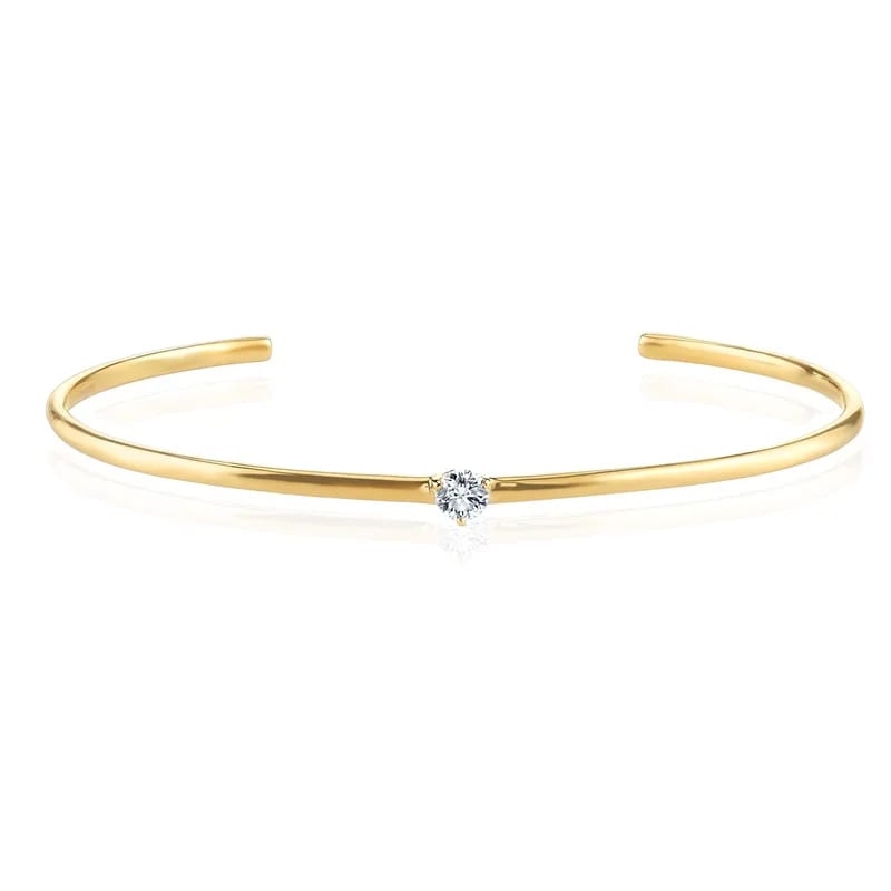 Fashion Simple 925 Sterling Silver 18k Gold Plated Cubic Zirconia Thin Stacked Cuff Bangle Bracelet For Women Bracelet