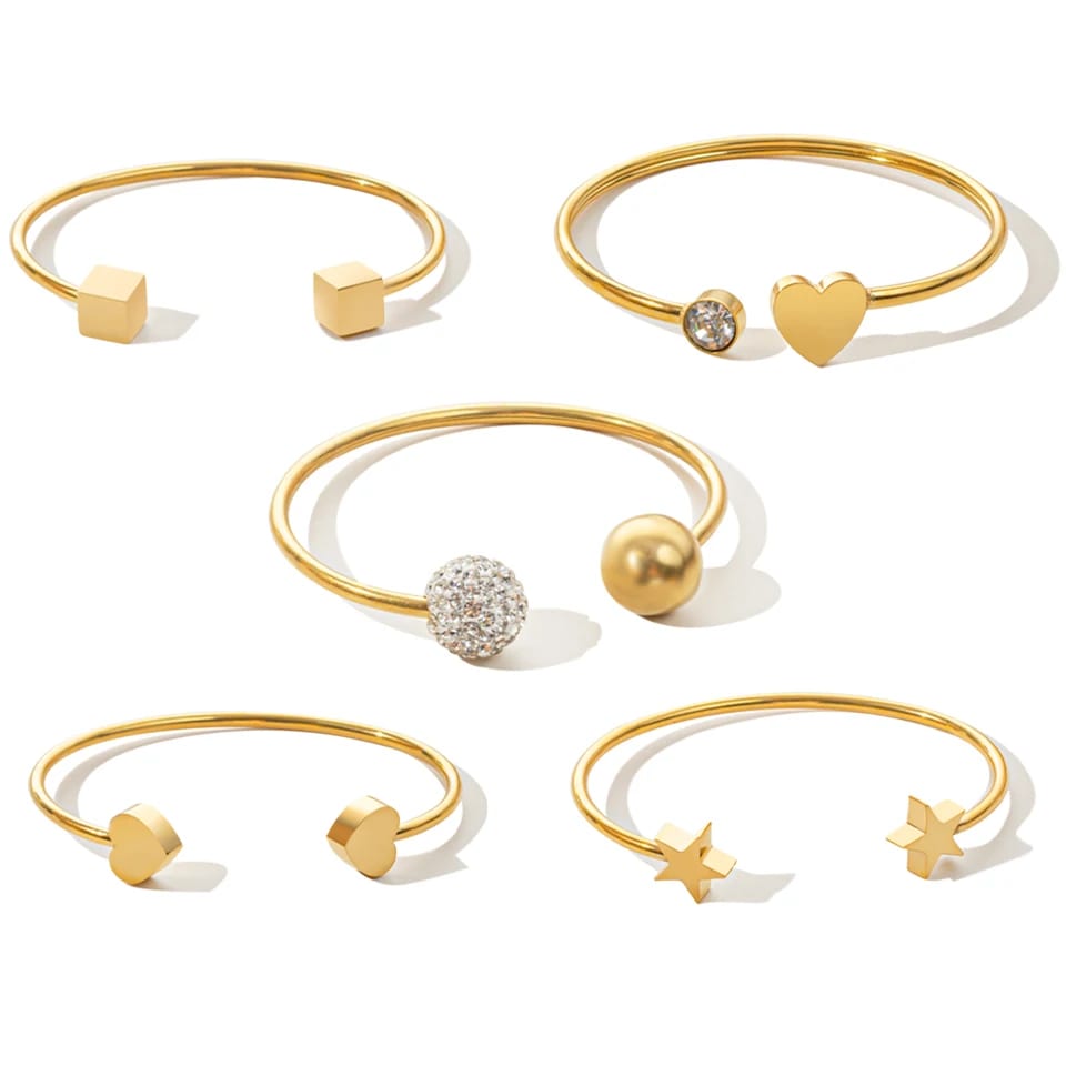Wholesale Custom Adjustable Bracelet Women 18k Gold Plated Stainless Steel Open Cuff Bangle Bracelet Bracelet